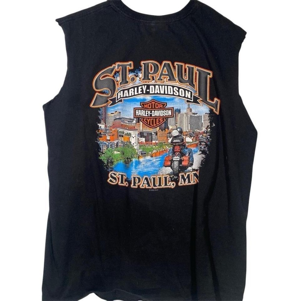 Harley Davidson St Paul MN Sleeveless TShirt Biker Mens Black Cut Off Muscle Tee - Picture 1 of 5